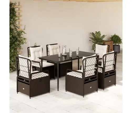 7-Osaline Aia Söögimööbli Komplekt Patjadega, Pruun, Polürotang