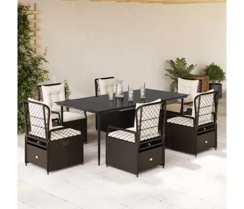 7-Osaline Aia Söögimööbli Komplekt Patjadega, Pruun, Polürotang