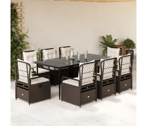 9-Daļīgs Dārza Mēbeļu Komplekts, Matrači, Brūna Pe Rotangpalma Vidaxl