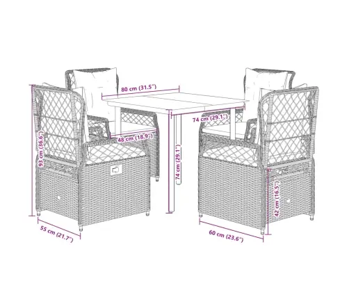5-Daļīgs Dārza Mēbeļu Komplekts Ar Matračiem, Pe Rotangpalma Vidaxl