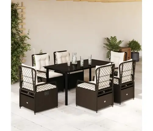 7-Daļīgs Dārza Mēbeļu Komplekts, Matrači, Brūna Pe Rotangpalma Vidaxl