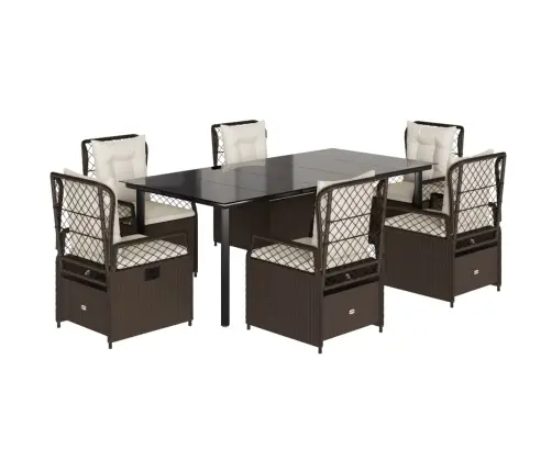 Sodo Komplektas Su Pagalvėlėmis, 7 Dalių, Rudas, Poliratanas