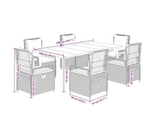 7-Daļīgs Dārza Mēbeļu Komplekts, Matrači, Brūna Pe Rotangpalma Vidaxl