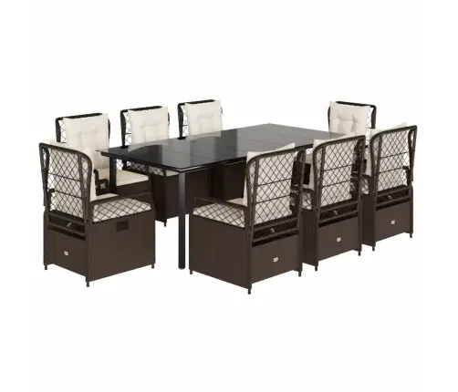 Sodo Komplektas Su Pagalvėlėmis, 9 Dalių, Rudas, Poliratanas