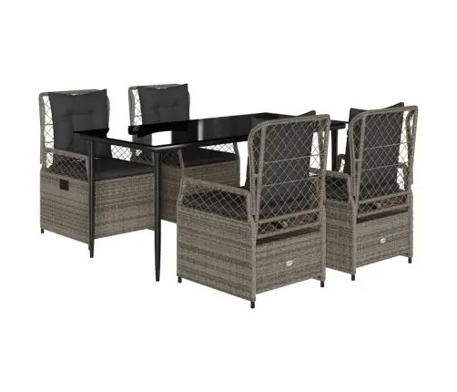 5-Daļīgs Dārza Mēbeļu Komplekts, Matrači, Pelēka Pe Rotangpalma Vidaxl