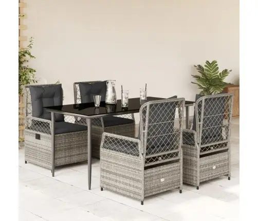 5-Daļīgs Dārza Mēbeļu Komplekts, Matrači, Pelēka Pe Rotangpalma Vidaxl