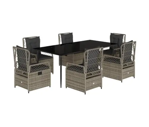 7-Daļīgs Dārza Mēbeļu Komplekts, Matrači, Pelēka Pe Rotangpalma Vidaxl