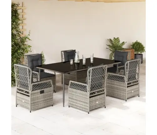 7-Daļīgs Dārza Mēbeļu Komplekts, Matrači, Pelēka Pe Rotangpalma Vidaxl