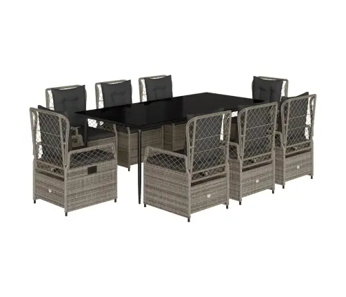 9-Osaline Aiamööbli Komplekt Patjadega, Hall, Polürotang