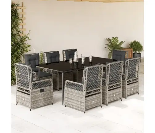 9-Osaline Aiamööbli Komplekt Patjadega, Hall, Polürotang