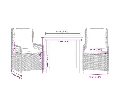 3-Daļīgs Dārza Mēbeļu Komplekts, Matrači, Pelēka Pe Rotangpalma Vidaxl