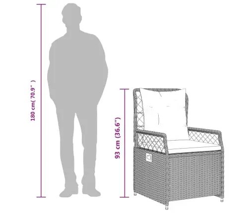 3-Daļīgs Dārza Mēbeļu Komplekts, Matrači, Pelēka Pe Rotangpalma Vidaxl