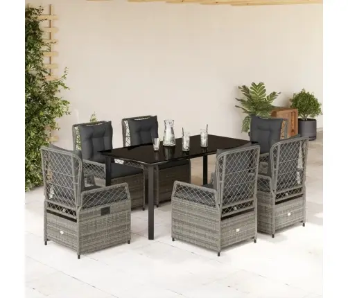 7-Daļīgs Dārza Mēbeļu Komplekts, Matrači, Pelēka Pe Rotangpalma Vidaxl