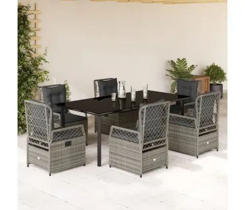 Sodo Komplektas Su Pagalvėlėmis, 7 Dalių, Pilkas, Poliratanas