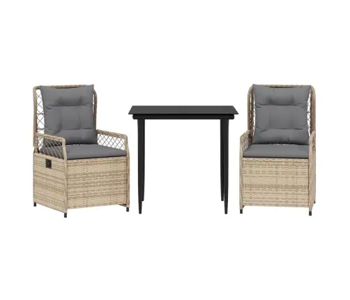 3-Daļīgs Dārza Mēbeļu Komplekts, Matrači, Bēša Pe Rotangpalma Vidaxl