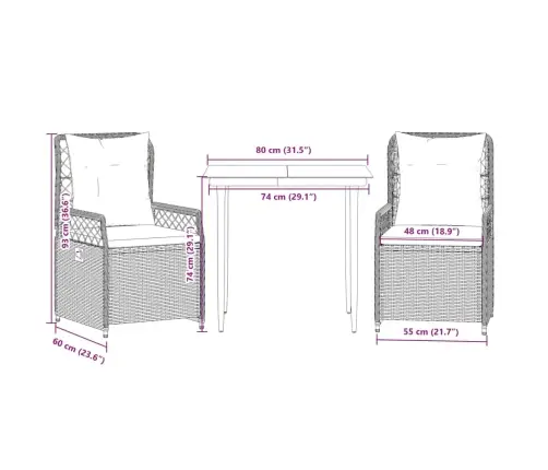 3-Daļīgs Dārza Mēbeļu Komplekts, Matrači, Bēša Pe Rotangpalma Vidaxl