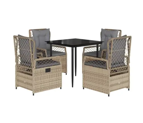 5-Daļīgs Dārza Mēbeļu Komplekts, Matrači, Bēša Pe Rotangpalma Vidaxl