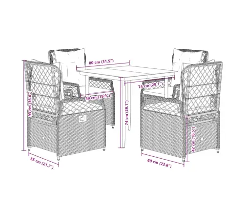5-Daļīgs Dārza Mēbeļu Komplekts, Matrači, Bēša Pe Rotangpalma Vidaxl