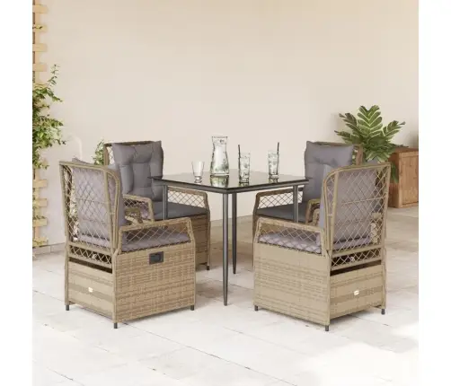 5-Daļīgs Dārza Mēbeļu Komplekts, Matrači, Bēša Pe Rotangpalma Vidaxl