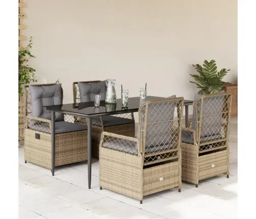 Sodo Komplektas Su Pagalvėlėmis, 5 Dalių, Smėlio, Poliratanas