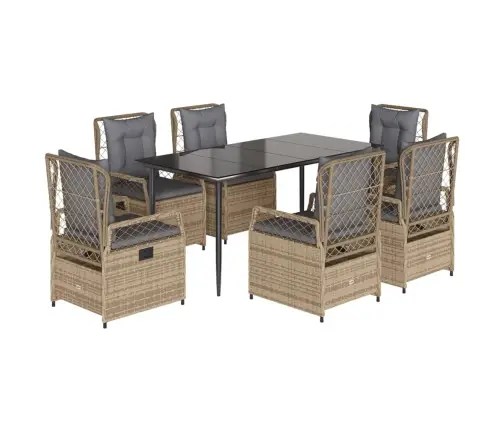 Sodo Komplektas Su Pagalvėlėmis, 7 Dalių, Smėlio, Poliratanas