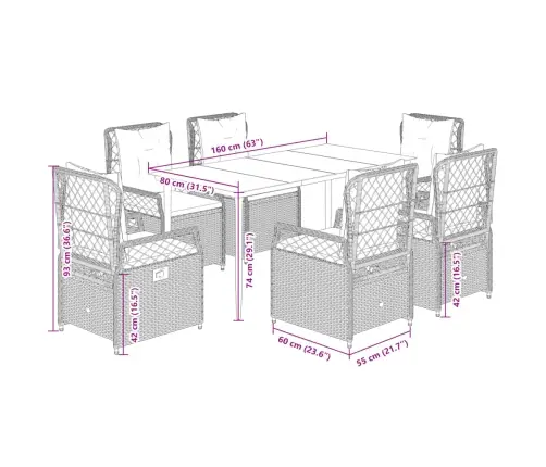 Sodo Komplektas Su Pagalvėlėmis, 7 Dalių, Smėlio, Poliratanas
