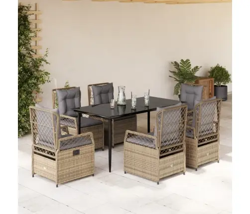 Sodo Komplektas Su Pagalvėlėmis, 7 Dalių, Smėlio, Poliratanas