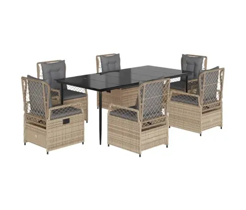 Sodo Komplektas Su Pagalvėlėmis, 7 Dalių, Smėlio, Poliratanas