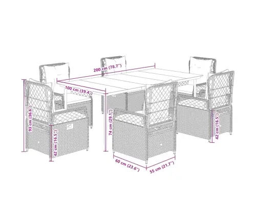 Sodo Komplektas Su Pagalvėlėmis, 7 Dalių, Smėlio, Poliratanas