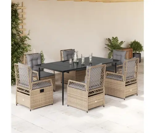 Sodo Komplektas Su Pagalvėlėmis, 7 Dalių, Smėlio, Poliratanas