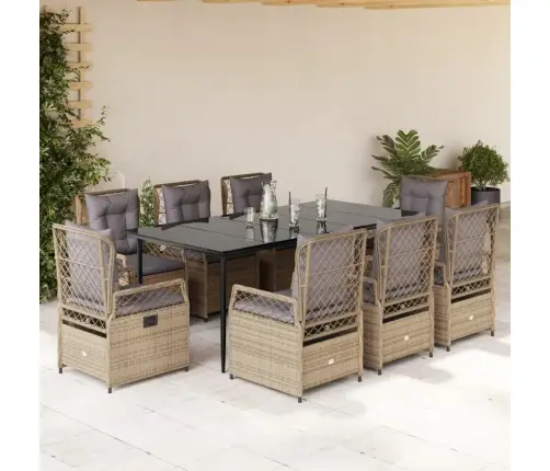 9-Daļīgs Virtuves Mēbeļu Komplekts Ar Matračiem, Pe Rotangpalma Vidaxl