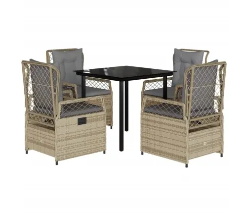 Sodo Komplektas Su Pagalvėlėmis, 5 Dalių, Smėlio, Poliratanas