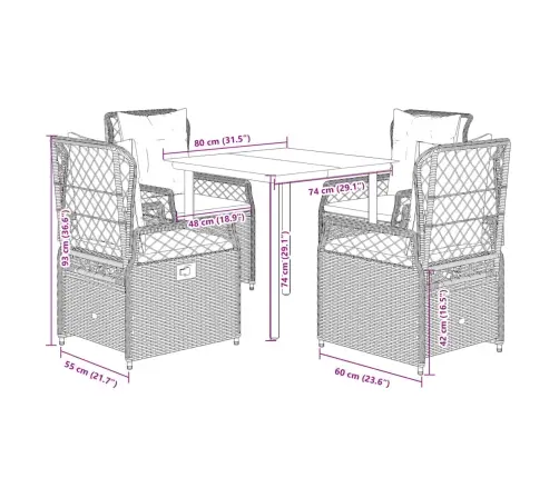 Sodo Komplektas Su Pagalvėlėmis, 5 Dalių, Smėlio, Poliratanas