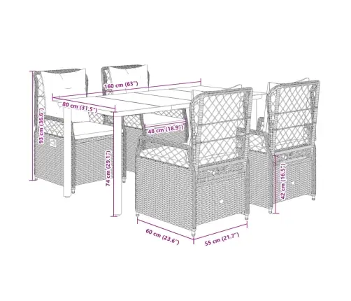 5-Osaline Aiamööbli Komplekt Patjadega, Beež, Polürotang