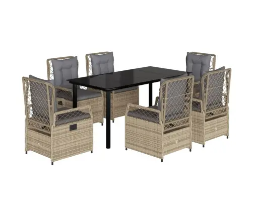 7-Daļīgs Dārza Mēbeļu Komplekts, Matrači, Bēša Pe Rotangpalma Vidaxl