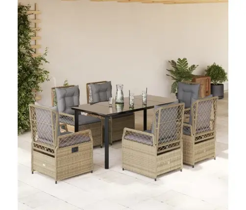 7-Daļīgs Dārza Mēbeļu Komplekts, Matrači, Bēša Pe Rotangpalma Vidaxl