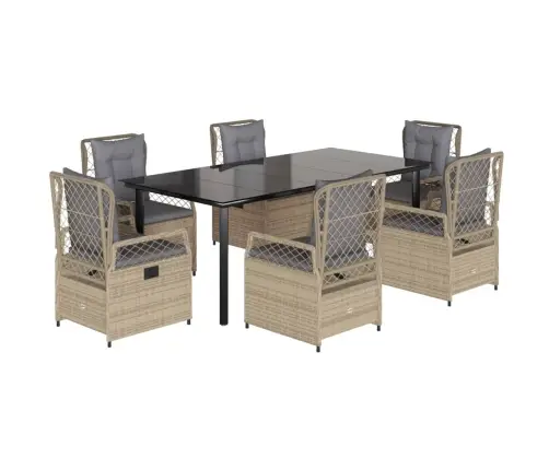 7-Daļīgs Dārza Mēbeļu Komplekts, Matrači, Bēša Pe Rotangpalma Vidaxl