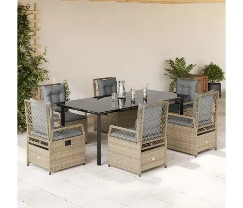 7-Daļīgs Dārza Mēbeļu Komplekts, Matrači, Bēša Pe Rotangpalma Vidaxl