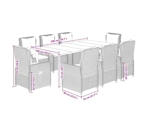 9-Daļīgs Virtuves Mēbeļu Komplekts Ar Matračiem, Pe Rotangpalma Vidaxl