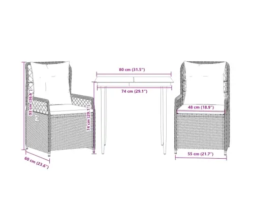 3-Osaline Aiamööbli Komplekt Patjadega, Beež, Polürotang