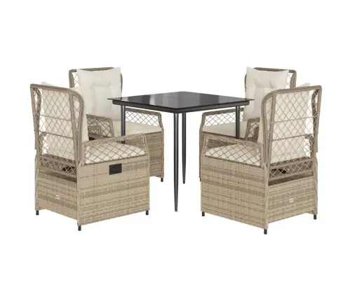 5-Daļīgs Dārza Mēbeļu Komplekts, Matrači, Bēša Pe Rotangpalma Vidaxl