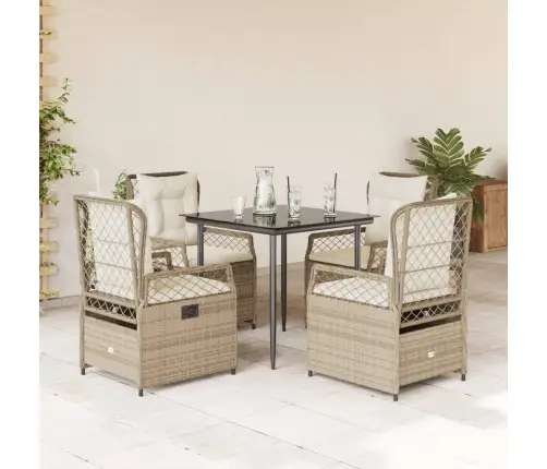 5-Daļīgs Dārza Mēbeļu Komplekts, Matrači, Bēša Pe Rotangpalma Vidaxl