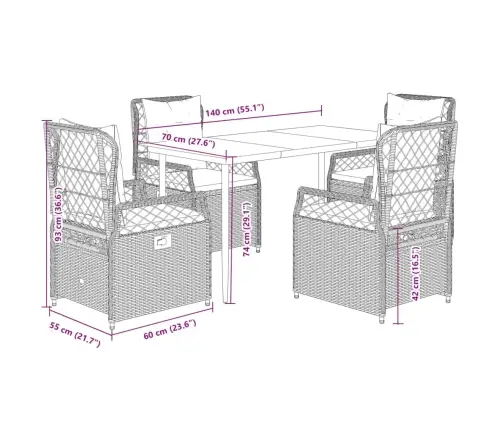 5-Daļīgs Dārza Mēbeļu Komplekts, Matrači, Bēša Pe Rotangpalma Vidaxl