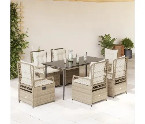 7-Osaline Aiamööbli Komplekt Patjadega, Beež, Polürotang