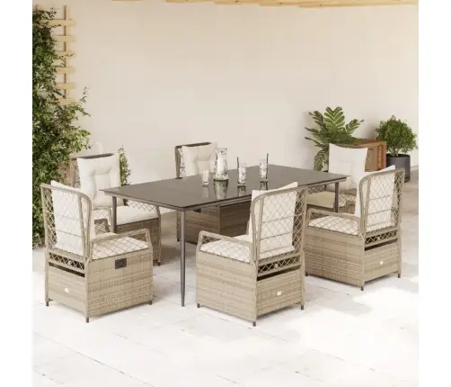 7-Daļīgs Dārza Mēbeļu Komplekts, Matrači, Bēša Pe Rotangpalma Vidaxl