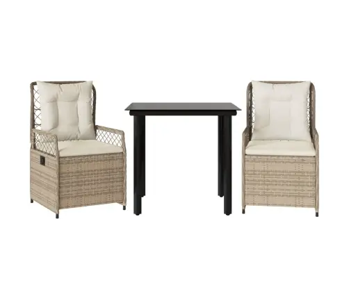 3-Daļīgs Dārza Mēbeļu Komplekts, Matrači, Bēša Pe Rotangpalma Vidaxl