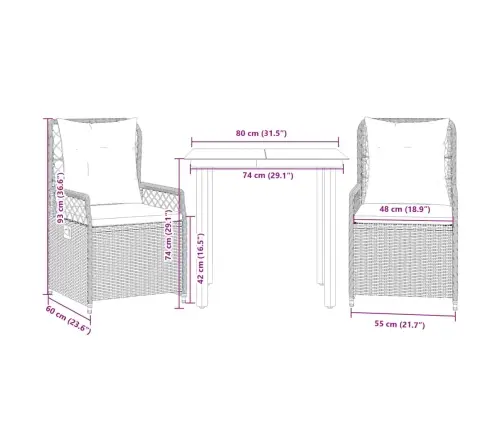 3-Daļīgs Dārza Mēbeļu Komplekts, Matrači, Bēša Pe Rotangpalma Vidaxl