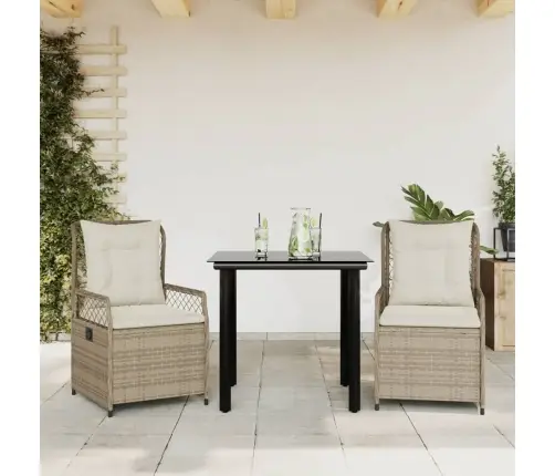 3-Daļīgs Dārza Mēbeļu Komplekts, Matrači, Bēša Pe Rotangpalma Vidaxl