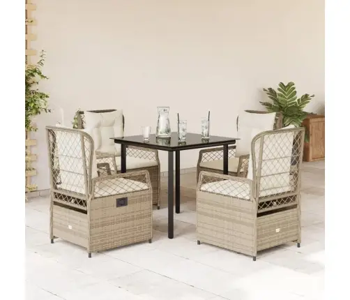 5-Daļīgs Dārza Mēbeļu Komplekts, Matrači, Bēša Pe Rotangpalma Vidaxl