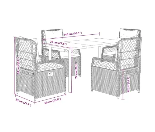 5-Daļīgs Dārza Mēbeļu Komplekts, Matrači, Bēša Pe Rotangpalma Vidaxl